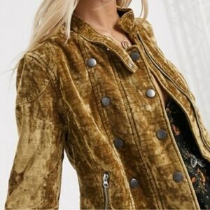 Free People We The Free Dusk Till Dawn Velvet Moto Jacket Warm Tobacco NWT Sz L